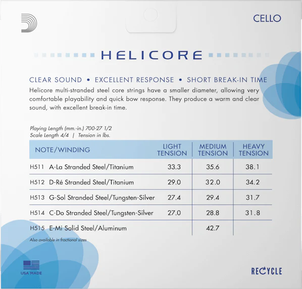 Helicore Medium Tension Cello Strings