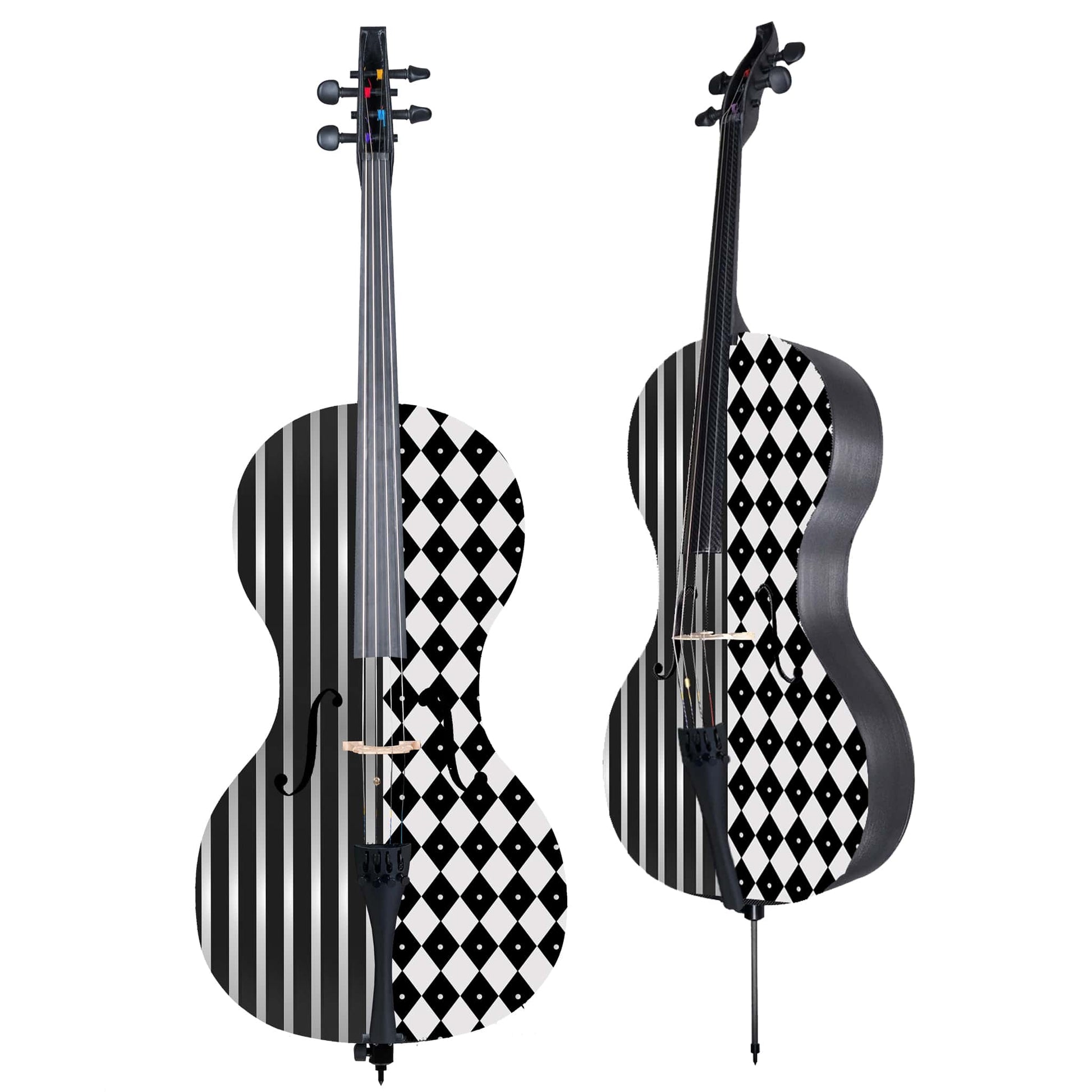 forte3D Carbon Fiber Cello - Art Top Cello- Harlequin Pearl Stripe